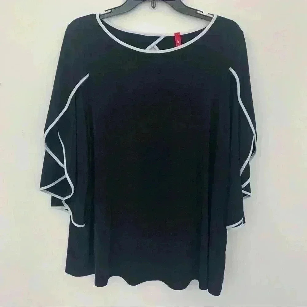 Elegant Black Blouse with White Trim